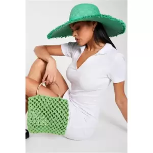 I Saw It First Green Wide Brim Frayed Edge Straw Hat - Green