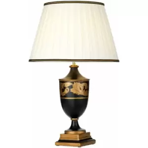 Loops - Single Table Lamp Ivory with Black & Gold Trim Shade LED E27 60w Bulb d00426