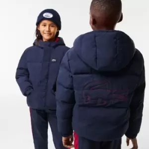 Lacoste Kids Crocodile Embroidery Hooded Taffeta Jacket Size 6 yrs Navy Blue / Red