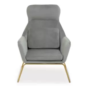 Interiors By PH Highback Velvet Chair Grey Gold Legs