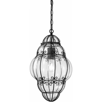 Ideal Lux Lighting - Ideal Lux Anfora - 1 Light Ceiling Pendant Black, Clear Glass, E27