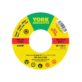 York - 115X3X22MM A30-T BF Type 41 Reinforced Cutting Disc