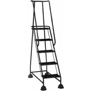 Loops - 5 Tread Mobile Warehouse Steps Black 1.94m Portable Safety Ladder & Wheels