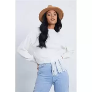 I Saw It First Cream Fringe Hem Tassel Cropped Jumper - White