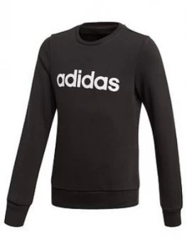 adidas Youth Girls Linear Sweat Top - Black/White, Size 7-8 Years, Women