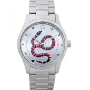 G-Timeless Quartz Silver with Snake Motif Dial Stainless Steel Watch