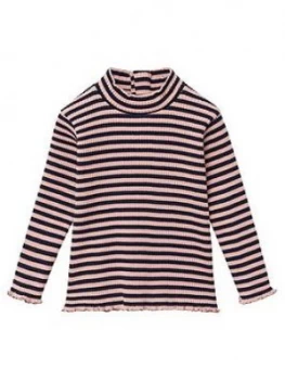 Mango Baby Girls Stripe Turtle Neck Top - Navy, Size 3-4 Years