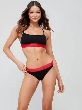 Calvin Klein Embossed Icon Unlined Bra Set - Black/Red, Black, Size XS, Women