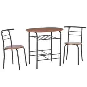 HOMCOM 3 Piece Bar Table Set 2 Stools Industrial Style Dining Room W/ Storage Shelf Metal Frame Wood Top