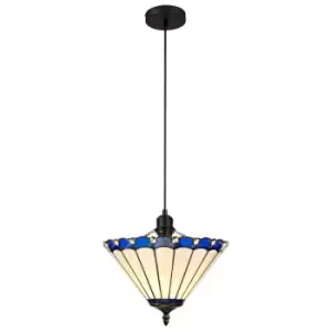 Luminosa Lighting - 1 Light Uplighter Ceiling Pendant E27 With 30cm Tiffany Shade, Blue, Crystal, Black