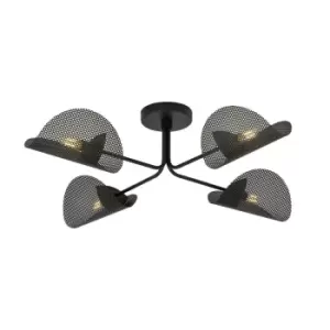 Gomez Black Multi Arm Semi Flush Ceiling light with Brown Fabric Shades, 4x E14