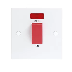 KnightsBridge 45A White 1G Double Pole 230V Electric Cooker Wall Plate Switch With Neon
