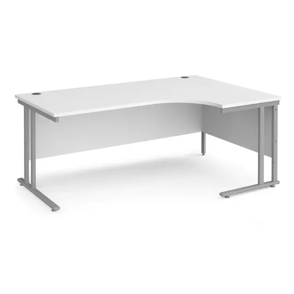 Maestro 25 Right Hand Ergonomic Desk with Silver Frame and White Top - 1800mm