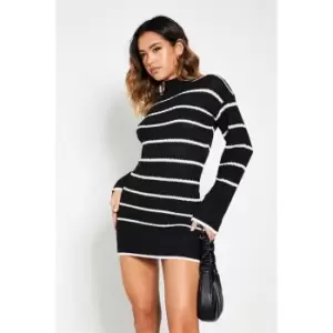 I Saw It First Slouchy Knitted Stripe Mini Dress - Black