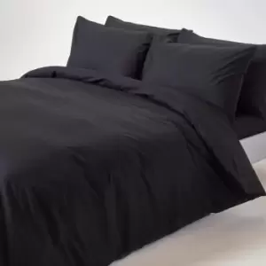 Black Egyptian Cotton Duvet Cover Set 200 Thread Count, Super King - Black - Black - Homescapes