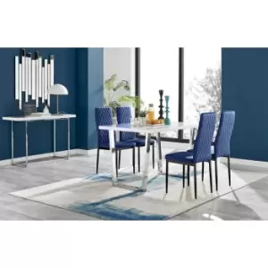 Furniturebox UK - Furniturebox Kylo White High Gloss Dining Table & 4 Navy Velvet Milan Dining Chairs With Black Legs