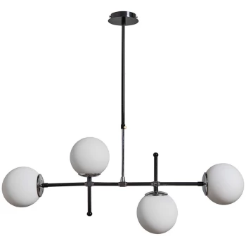 4 Way Ceiling Light Bar + Glass Globe Shades - No Bulbs