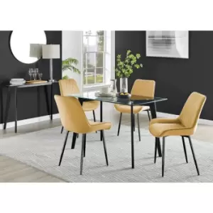 Furniturebox Malmo Rectangular Glass and Black Wooden Leg Modern Industrial Dining Table & 4 Mustard Pesaro Black Leg Velvet Chairs