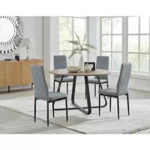 Santorini Brown Round Dining Table And 4 Grey Milan Black Leg Chairs - Elephant Grey