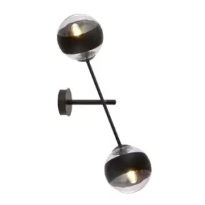 Linear Black Contemporary Wall Lamp with Clear,Black Glass Shades, 2x E14