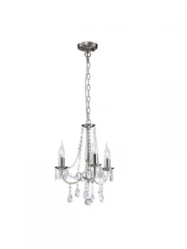 Ceiling Pendant Chandelier 3 Light Satin Nickel, Crystal