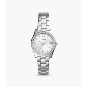 Fossil Womens Scarlette Mini Three-Hand Date Stainless Steel Watch - Silver