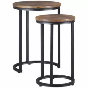 HOMCOM Round Nesting Tables Set Of 2 Industrial Stackable Side Tables Brown