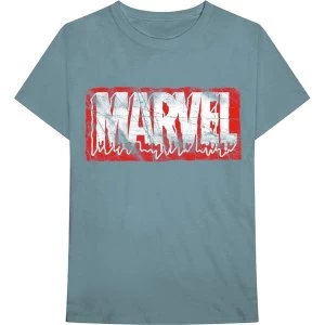 Marvel Comics - Distressed Dripping Logo Unisex Medium T-Shirt - Blue