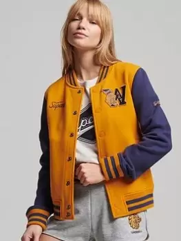 Superdry Vintage Collegiate Jrsy Bomber - Yellow, Yellow, Size 16, Women