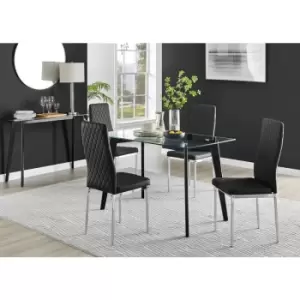 Furniturebox Malmo Rectangular Glass and Black Wooden Leg Modern Industrial Dining Table & 4 Black Milan Chrome Leg Faux Leather Chairs