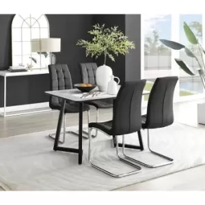 Furniturebox Carson White Marble Effect Recatngular 120cm Dining Table & 4 Black Murano Faux Leather Chairs