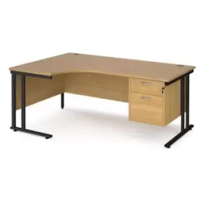 Office Desk Left Hand Corner Desk 1800mm With Pedestal Oak Top With Black Frame 1200mm Depth Maestro 25 MC18ELP2KO