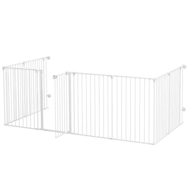 PawHut 2-In-1 Multifunctional Dog Pen and Safety Pet Gate, 8 Panel Dog Playpen w/ Double-locking Door, Foldable Dog Barrier for Medium Dogs