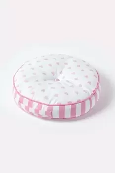 Pink Hearts & Stripes Round Floor Cushion