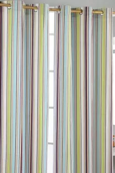 Osaka Green Stripes Ready Made Eyelet Curtain Pair