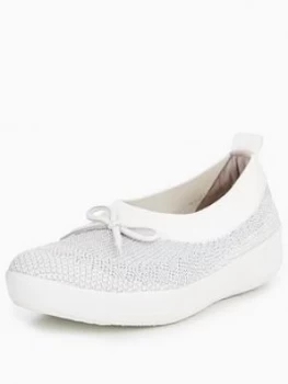 FitFlop Uumlberknit Ballerina With Bow Metallic Silver Size 3 Women