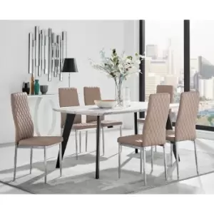 Furniturebox UK - Andria Black Leg Marble Effect Dining Table and 6 Cappuccino Milan Chairs - Cappuccino