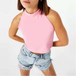 I Saw It First Rib Halterneck Crop Top - Pink