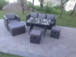 Fimous 4 Seater Outdoor Dark Grey Mixed Rattan Lounge Complete Sofa Set with 2 Stools and Big Footstool