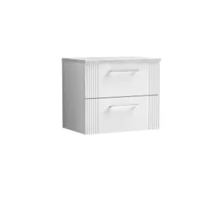 Nuie Deco 600mm Wall Hung 2 Drawer Vanity & Bellato Grey Laminate Top - Satin White