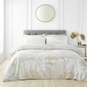 Luxe Palm Woven Jacquard Duvet Cover Set, Silver, King - Catherine Lansfield