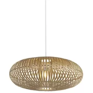 Searchlight Bali 1 Light Pendant, Bamboo Oval Shade, Black Suspension