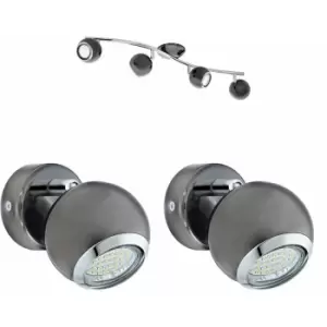 Quad Ceiling Spot Light & 2x Matching Wall Lights Black Nickel Adjustable Shade