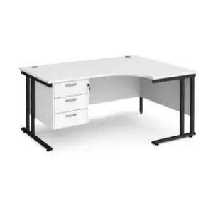 Office Desk Right Hand Corner Desk 1600mm With Pedestal White Top With Black Frame 1200mm Depth Maestro 25 MC16ERP3KWH