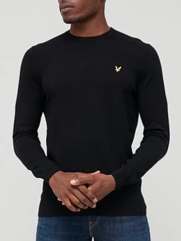 Lyle & Scott Crew Neck Cotton Merino Jumper - Black Size M Men