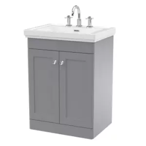 Nuie Classique 600mm Floor Standing 2-door Unit & Basin 3 Tap Holes - Satin Grey