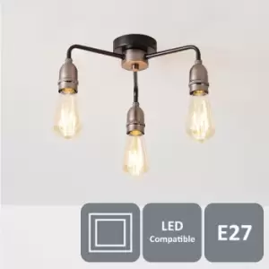 Harper living 3 Light Ceiling Light, Black with Matt Silver, E27/ES Cap Type - Black and Pewter