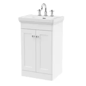 Nuie Classique 500mm Floor Standing 2-door Unit & Basin 3 Tap Holes - Satin White