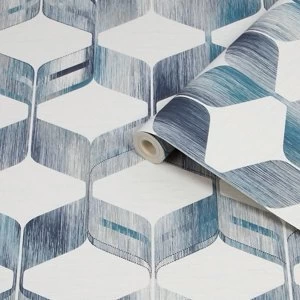 Fresco Maya Blue & cream Geometric Smooth Wallpaper