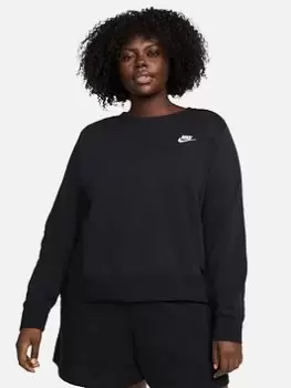 Nike NSW Club Fleece Oversized Crew (Curve) - Black/White, Size 18-20=1X, Women